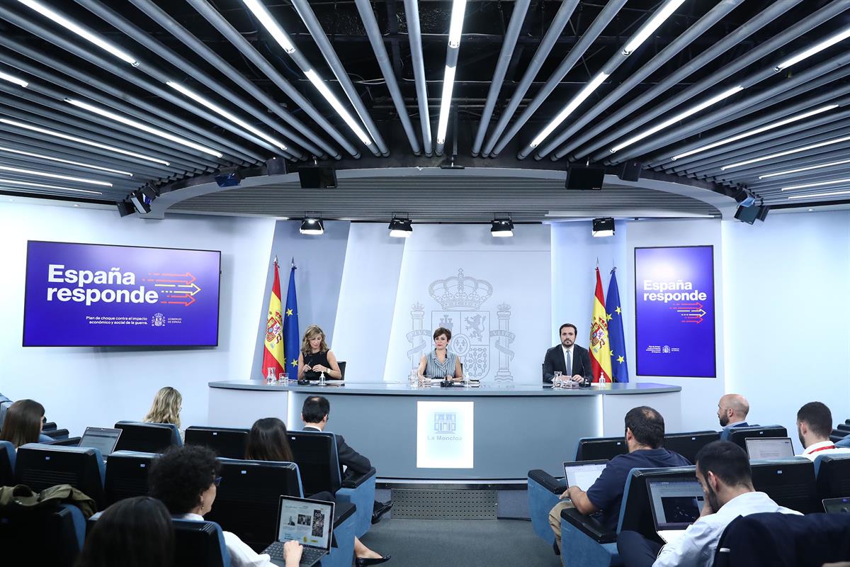 31/05/2022. Rueda de prensa tras el Consejo de Ministros: Isabel Rodríguez, Yolanda Díaz y Alberto Garzón. La ministra de Política Territori...