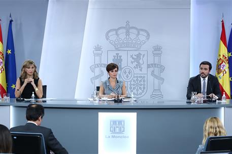 31/05/2022. Rueda de prensa tras el Consejo de Ministros: Isabel Rodríguez, Yolanda Díaz y Alberto Garzón. La ministra y portavoz Isabel Rod...