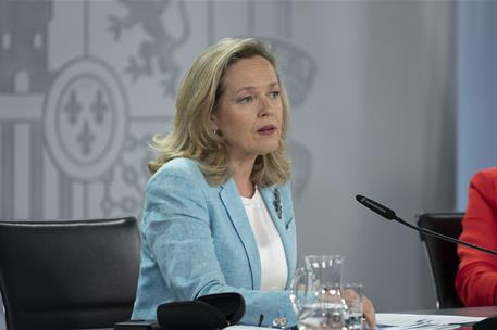 3/05/2023. Rueda de prensa tras el Consejo de Ministros: Nadia Calviño, Isabel Rodríguez y Pilar Alegría. La vicepresidenta primera y minist...