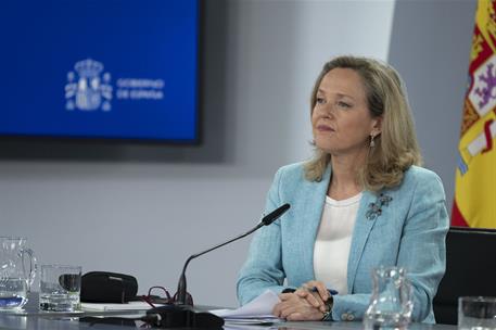 3/05/2023. Rueda de prensa tras el Consejo de Ministros: Nadia Calviño, Isabel Rodríguez y Pilar Alegría. La vicepresidenta primera y minist...