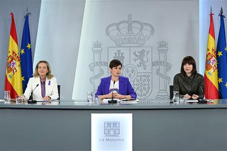 7/03/2023. Rueda de prensa tras el Consejo de Ministros: Isabel Rodríguez, Nadia Calviño, y Diana Morant. La ministra de Política Territoria...