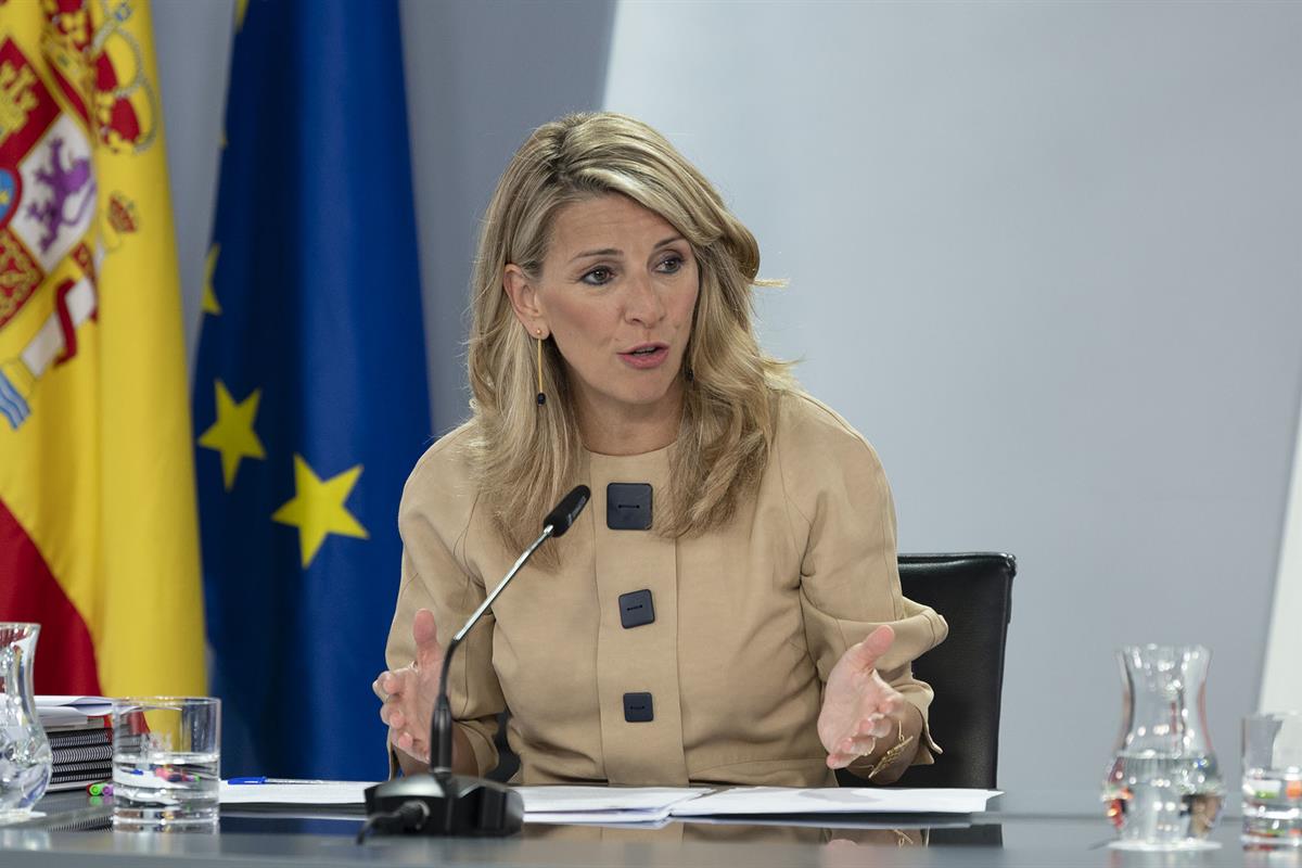 Yolanda Díaz durante la rueda de prensa posterior al Consejo de Ministros