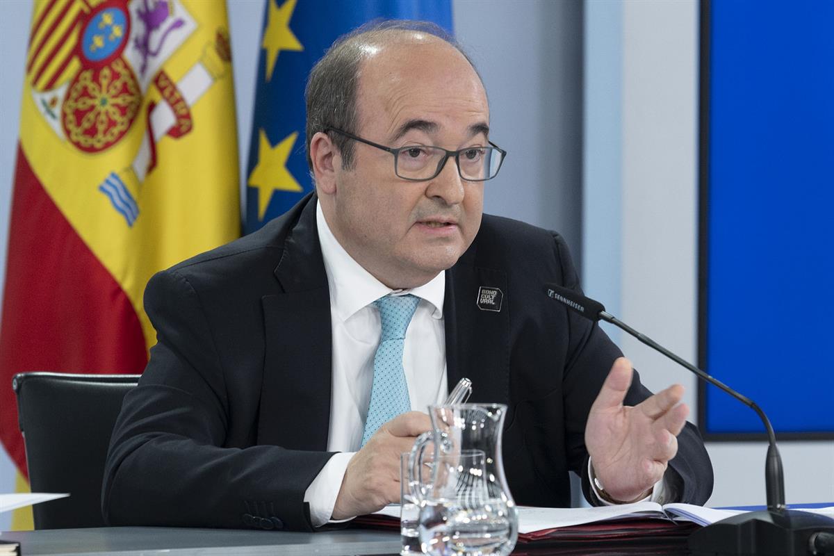 El ministro de Cultura y Deporte, Miquel Iceta, en la rueda de prensa posterior al Consejo de Ministros