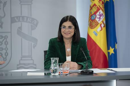 14/02/2023. Rueda de prensa tras el Consejo de Ministros: Yolanda Díaz, Isabel Rodríguez y Carolina Darias. La ministra de Sanidad, Carolina...