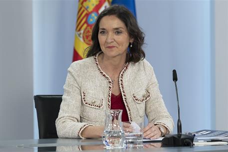 14/03/2023. Rueda de prensa tras el Consejo de Ministros: Isabel Rodríguez, Margarita Robles y Reyes Maroto. La ministra de Industria, Comer...