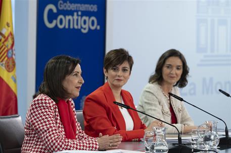 14/03/2023. Rueda de prensa tras el Consejo de Ministros: Isabel Rodríguez, Margarita Robles y Reyes Maroto. La ministra de Política Territo...