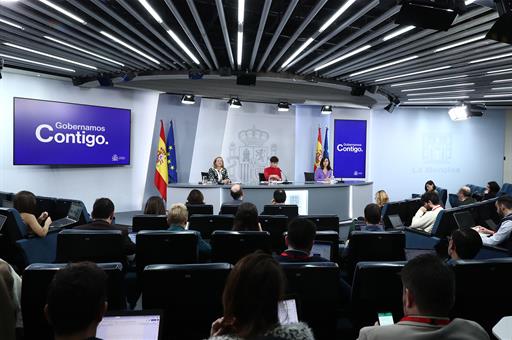 17/01/2023. Press conference after the Council of Ministers. Nadia Calviño, Isabel Rodríguez, and Ione Belarra, during the press conference ...