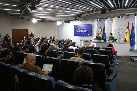 17/10/2023. Rueda de prensa tras el Consejo de Ministros: Isabel Rodríguez y José Manuel Albares. La ministra de Política Territorial y port...