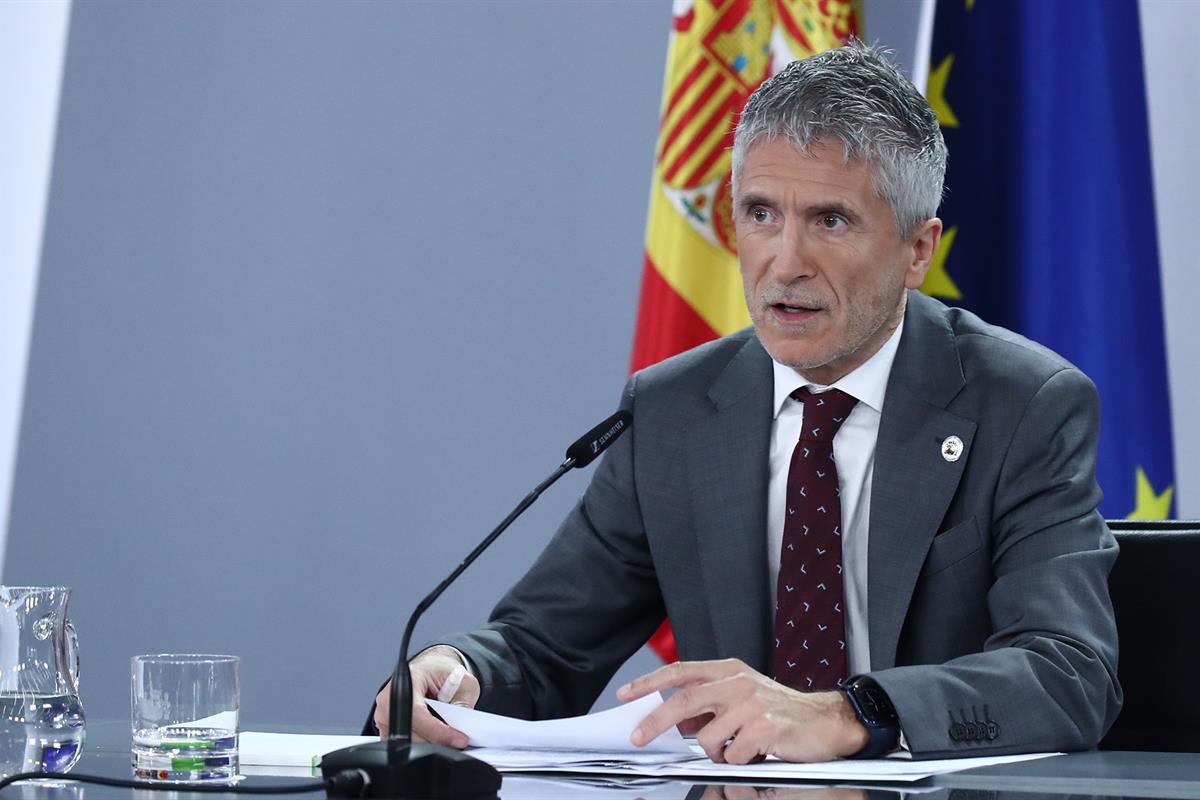 El ministro del Interior, Fernando Grande-Marlaska, en la rueda de prensa posterior al Consejo de Ministros.