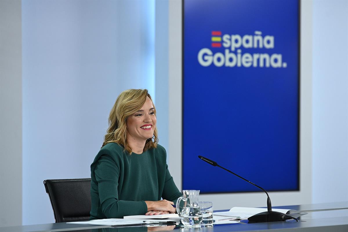 La portavoz del Gobierno, Pilar Alegría, en la rueda de prensa posterior al Consejo de Ministros