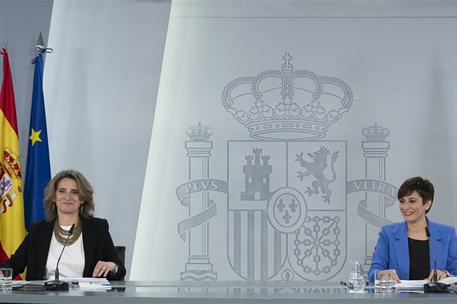 24/01/2023. Rueda de prensa tras el Consejo de Ministros: Isabel Rodríguez y Teresa Ribera. La ministra de Política Territorial y portavoz, ...