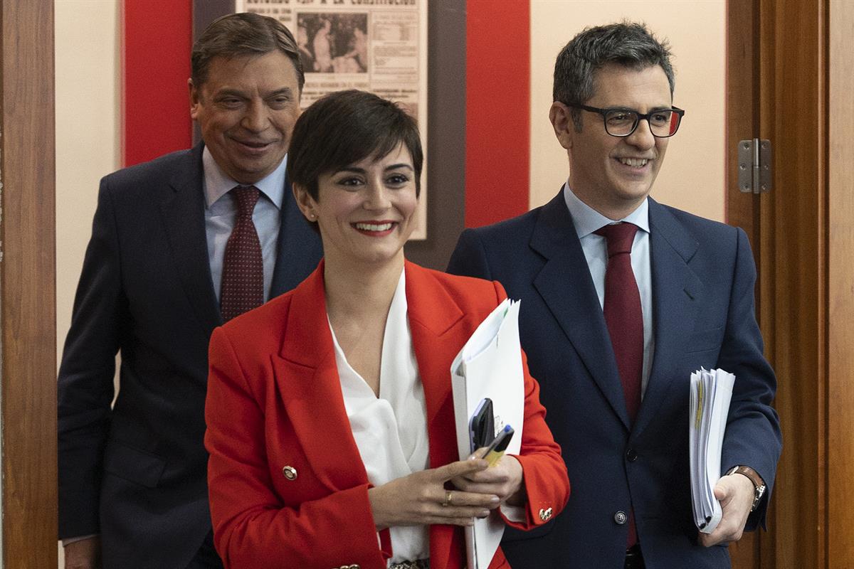 31/01/2023. Rueda de prensa tras el Consejo de Ministros: Isabel Rodríguez, Luis Planas y Félix Bolaños. La ministra de Política Territorial...