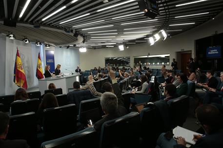 5/03/2024. Rueda de prensa tras el Consejo de Ministros: Pilar Alegría y Teresa Ribera. La vicepresidenta tercera y ministra para la Transic...