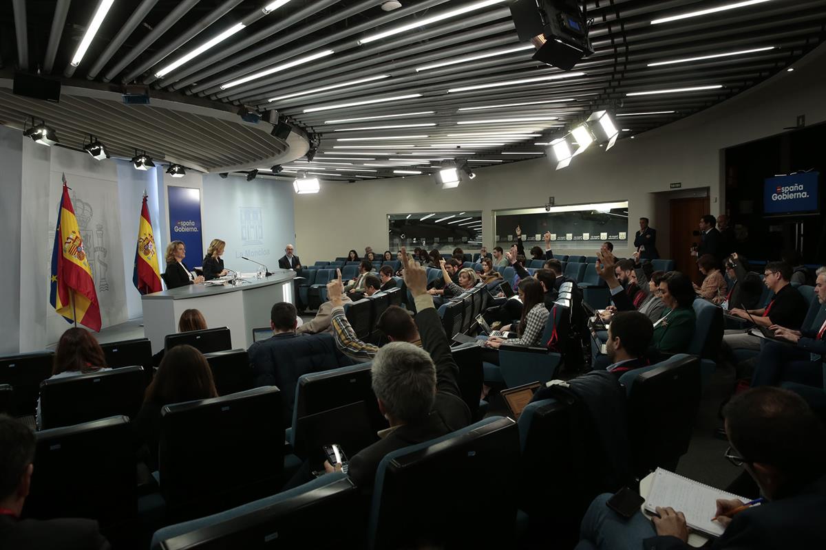 5/03/2024. Rueda de prensa tras el Consejo de Ministros: Pilar Alegría y Teresa Ribera. La vicepresidenta tercera y ministra para la Transic...