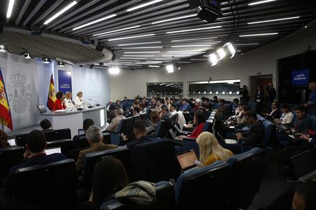 María Jesús Montero, Pilar Alegría y Yolanda Díaz durante la rueda de prensa posterior al Consejo de Ministros