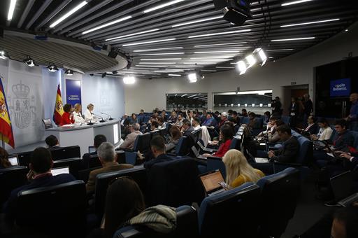 María Jesús Montero, Pilar Alegría y Yolanda Díaz durante la rueda de prensa posterior al Consejo de Ministros