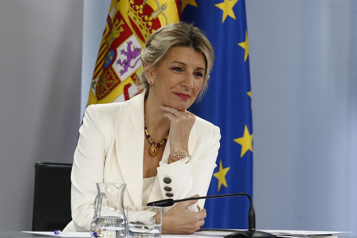 Yolanda Díaz durante la rueda de prensa posterior al Consejo de Ministros