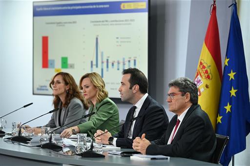 14/05/2024. Press conference after the Council of Ministers. The ministers Mónica García, Pilar Alegría, Carlos Cuerpo and José Luis Escrivá...
