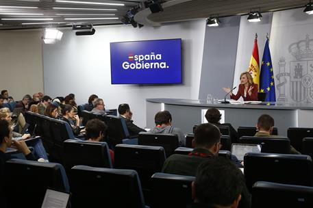 16/01/2024. Rueda de prensa tras el Consejo de Ministros: Pilar Alegría. La ministra de Educación, Formación Profesional, Deportes y portavo...