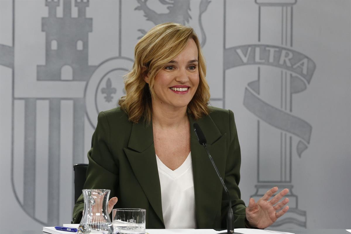 la ministra de Educación, Formación Profesional y Deportes y portavoz del Ejecutivo, Pilar Alegría, en la rueda de prensa