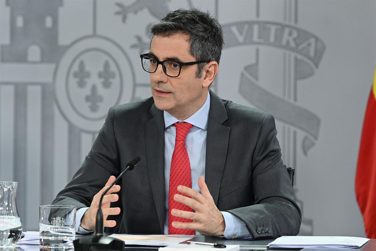 ministro de Presidencia, Justicia y Relaciones con las Cortes, Félix Bolaños, en la rueda de prensa tras el Consejo de Ministros