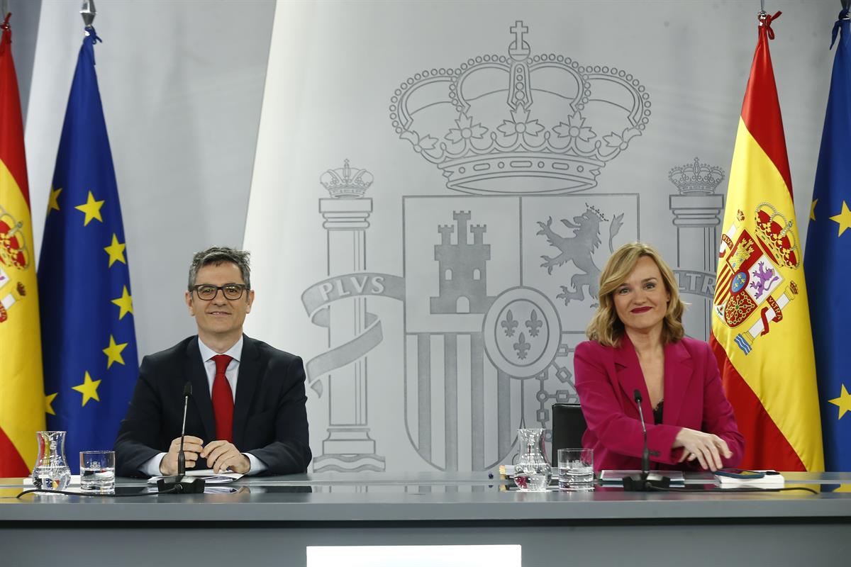 23/04/2024. Rueda de prensa tras el Consejo de Ministros: Pilar Alegría y Félix Bolaños. La ministra de Educación y Formación Profesional y ...