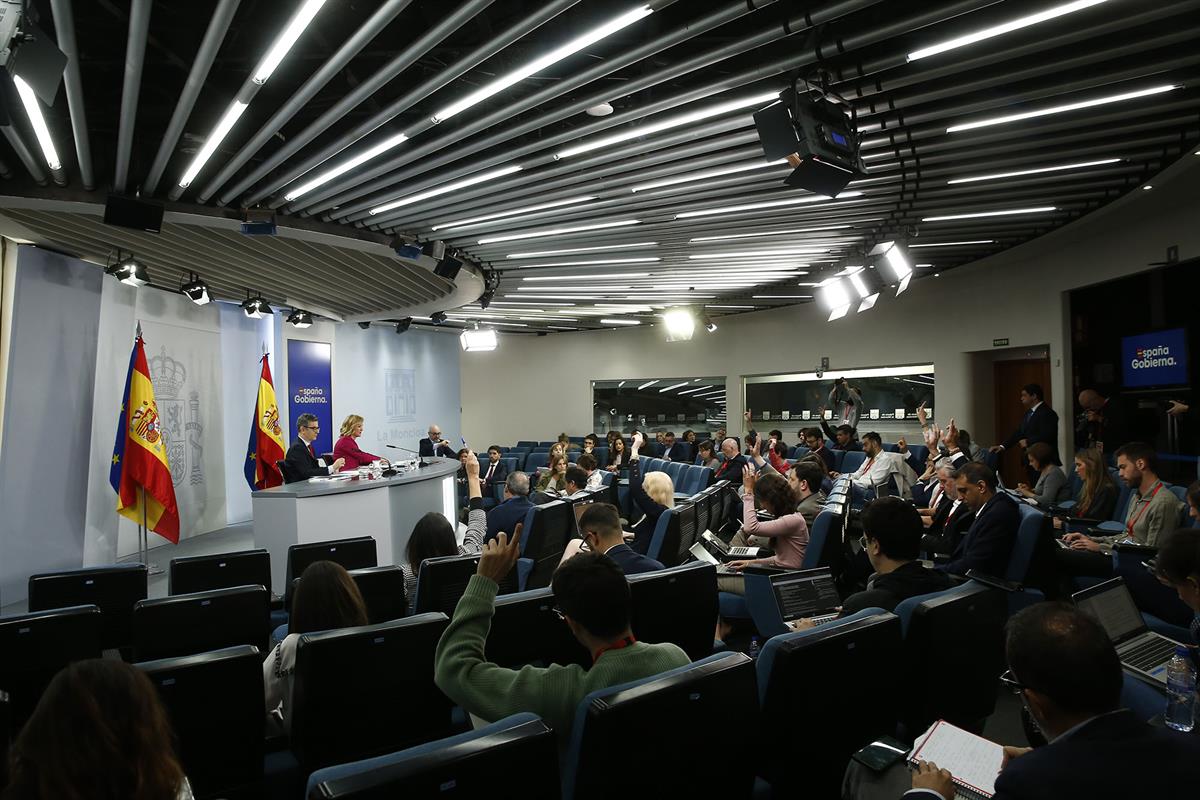 23/04/2024. Rueda de prensa tras el Consejo de Ministros: Pilar Alegría y Félix Bolaños. La ministra de Educación y Formación Profesional y ...