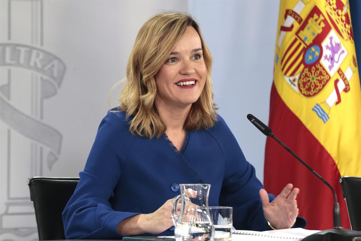 La ministra de Educación, Formación Profesional y Deportes y portavoz del Gobierno, Pilar Alegría, durante la rueda de prensa