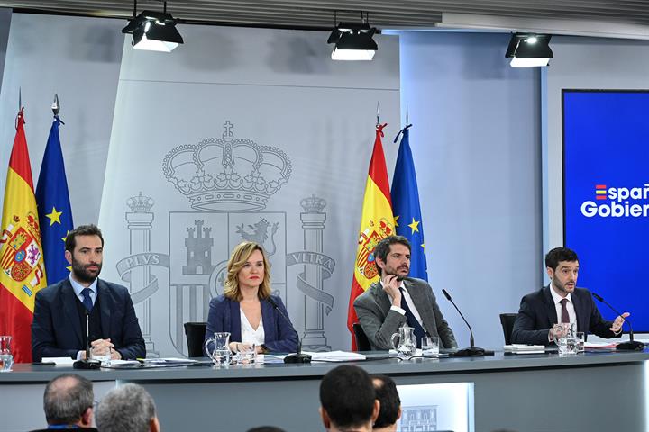 27/02/2024. Press conference after the Council of Ministers. Ministers Carlos Cuerpo, Pilar Alegría, Ernest Urtasun and Pablo Bustinduy duri...