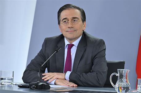 1/04/2025. Rueda de prensa tras el Consejo de Ministros: José Manuel Albares, Pilar Alegría, Sara Aagesen y Fernando Grande-Marlaska. El min...