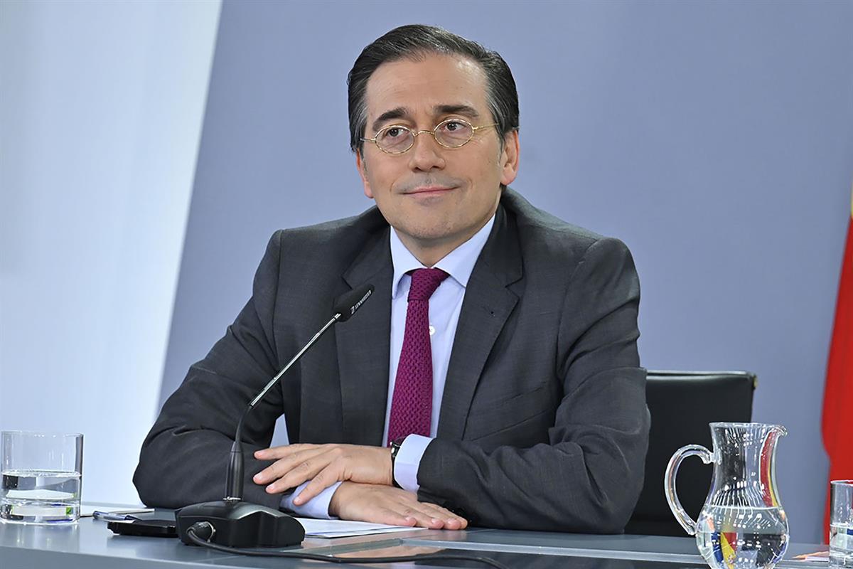 1/04/2025. Rueda de prensa tras el Consejo de Ministros: José Manuel Albares, Pilar Alegría, Sara Aagesen y Fernando Grande-Marlaska. El min...