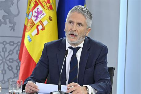 1/04/2025. Rueda de prensa tras el Consejo de Ministros: José Manuel Albares, Pilar Alegría, Sara Aagesen y Fernando Grande-Marlaska. El min...