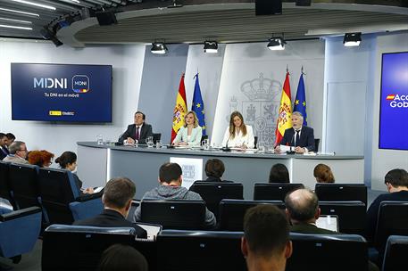 1/04/2025. Rueda de prensa tras el Consejo de Ministros: José Manuel Albares, Pilar Alegría, Sara Aagesen y Fernando Grande-Marlaska. El min...