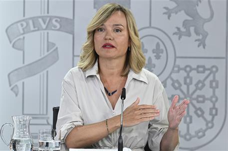 2/09/2025. Rueda de prensa tras el Consejo de Ministros: María Jesús Montero, Pilar Alegría y Sara Aagesen. La ministra de Educación, Formac...