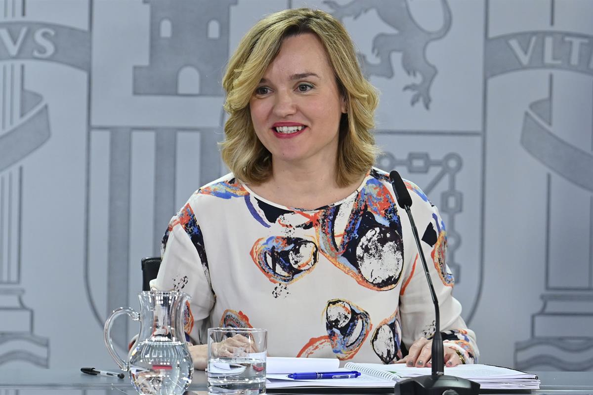 Pilar Alegría durante la rueda de prensa posterior al Consejo de Ministros