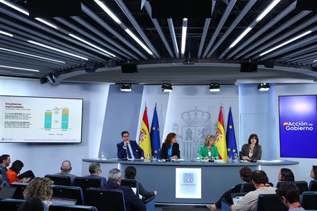 7/10/2025. Rueda de prensa tras el Consejo de Ministros: López, Alegría, García y Morant. Los ministros López, Alegría, García y Morant, dur...