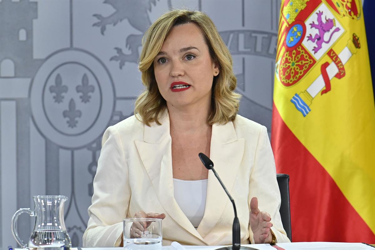 Pilar Alegría durante la rueda de prensa posterior al Consejo de Ministros