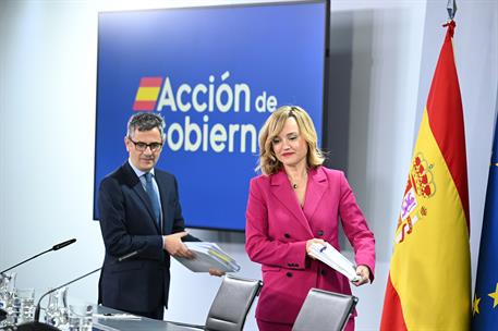 13/05/2025. Rueda de prensa tras el Consejo de Ministros: Félix Bolaños y Pilar Alegría. El ministro de la Presidencia, Justicia y Relacione...