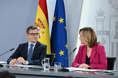 13/05/2025. Rueda de prensa tras el Consejo de Ministros: Félix Bolaños y Pilar Alegría. El ministro de la Presidencia, Justicia y Relacione...