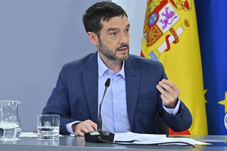 15/07/2025. Rueda de prensa tras el Consejo de Ministros: Pablo Bustinduy, Pilar Alegría, Yolanda Díaz y Óscar López. El ministro de Derecho...
