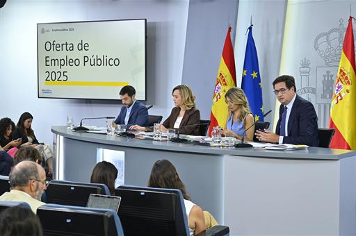 Los ministros Bustinduy, Alegría, Díaz y López, en la rueda de prensa posterior al Consejo de Ministros