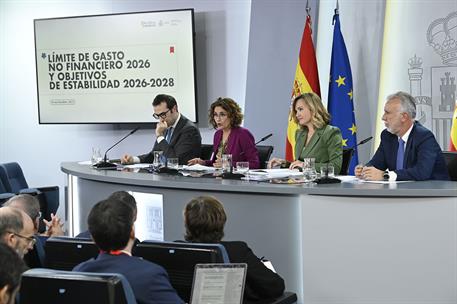 18/11/2025. Press conference after the Council of Ministers. Minister Carlos Cuerpo, Ministers María Jesús Montero, Pilar Alegría and Minist...
