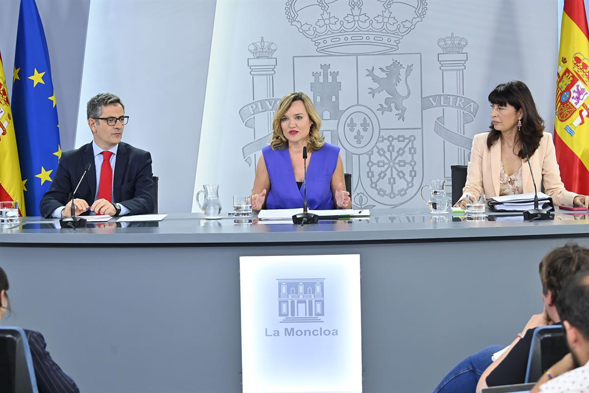 22/07/2025. Rueda de prensa tras el Consejo de Ministros: Félix Bolaños, Pilar Alegría y Ana Redondo. El ministro de la Presidencia, Justici...