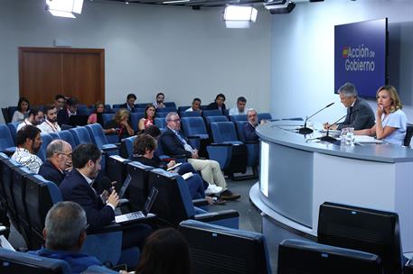 26/08/2025. Rueda de prensa tras el Consejo de Ministros: Fernando Grande-Marlaska y Pilar Alegría. El ministro del Interior, Fernando Grand...