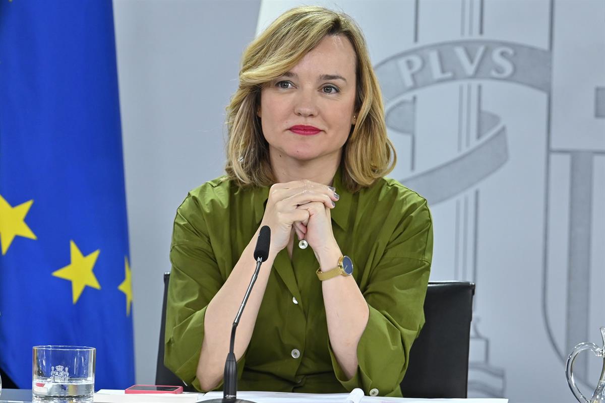 27/05/2025. Rueda de prensa tras el Consejo de Ministros: Pablo Bustinduy, Pilar Alegría, Fernando Grande-Marlaska y Elma Saiz. La ministra ...