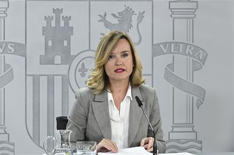 28/10/2025. Rueda de prensa tras el Consejo de Ministros: Félix Bolaños, Pilar Alegría y Diana Morant. La ministra de Educación, Formación P...