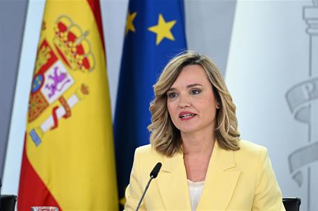 29/07/2025. Rueda de prensa tras el Consejo de Ministros: Oscar Puente, Pilar Alegría, Yolanda Díaz y Óscar López. La ministra de Educación,...