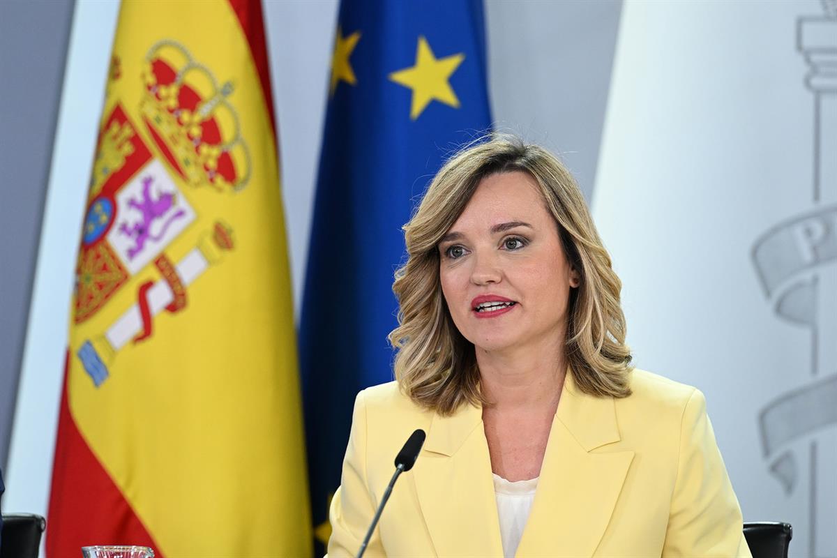 29/07/2025. Rueda de prensa tras el Consejo de Ministros: Oscar Puente, Pilar Alegría, Yolanda Díaz y Óscar López. La ministra de Educación,...