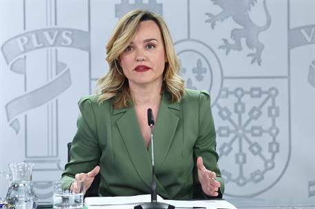30/04/2025. Rueda de prensa tras el Consejo de Ministros extraordinario: Sara Aagesen, Pilar Alegría y Carlos Cuerpo. La ministra de Educaci...