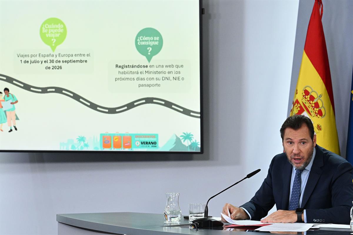 El ministro de Transportes y Movilidad Sostenible, &Oacute;scar Puente, durante la rueda de prensa posterior al Consejo de Ministros